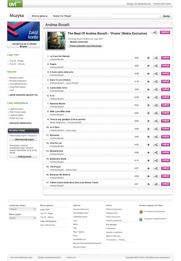 Nokia wprowadza polską wersję sklepu muzycznego Ovi 3