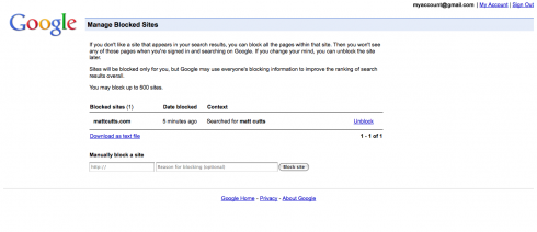 Google pozwala blokować strony 4