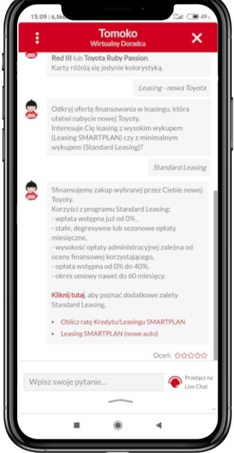 Chatbot Tomoko od InteliWISE dla Toyota Bank & Toyota Leasing 4